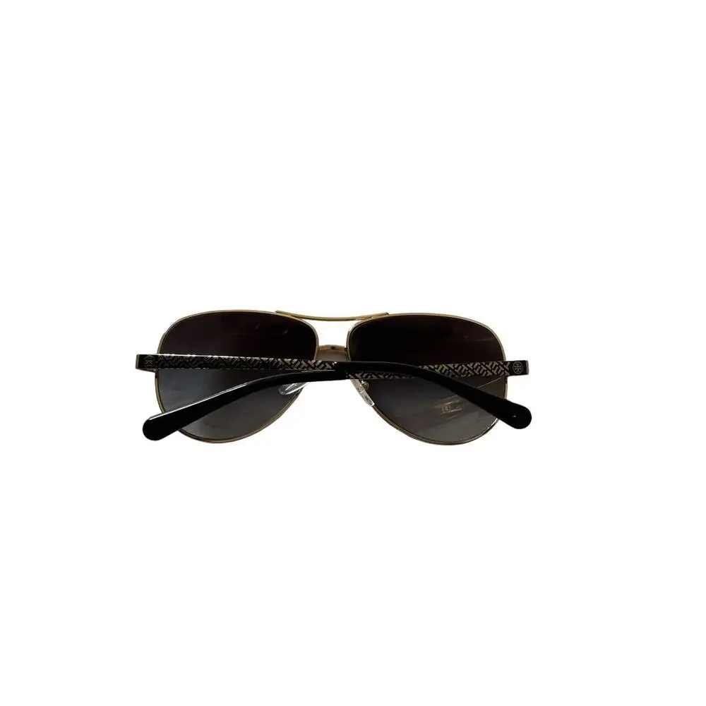 tory burch Metal Aviator Sunglasses with Logo Arms, Golden/Black